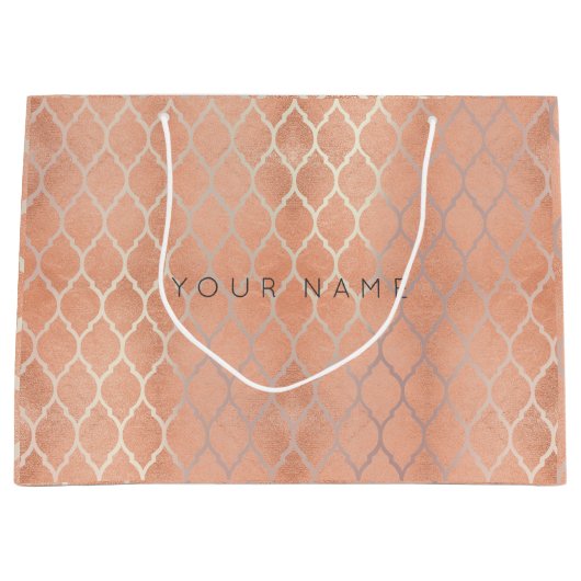 Aangepast Quatrefoil Coral Metallic Roos Gold Peac Large Cadeautasje (Voorkant)