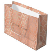 Aangepast Quatrefoil Coral Metallic Roos Gold Peac Large Cadeautasje (Voorkant Gekanteld)