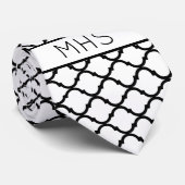 Aangepast Quatrefoil Geometric Monogram White Blac Stropdas (Opgerold)