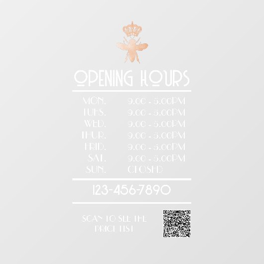 Aangepast QUEEN BEE Wit Zakelijk Open Uren Logo Raamsticker (Vel)