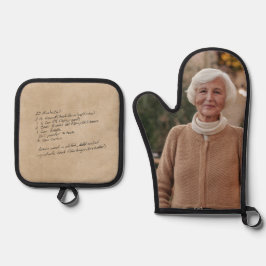 Aangepast recept handgeschreven ovenwant & pannenlap set