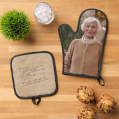 Aangepast recept handgeschreven ovenwant & pannenlap set (Top down)