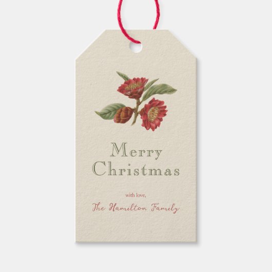 Aangepast  Red Floral Holiday Cadeaulabel (Voorkant)