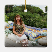 Aangepast reizen 2 Fotoscript voor moderne kerstmi Keramisch Ornament (Achterkant)