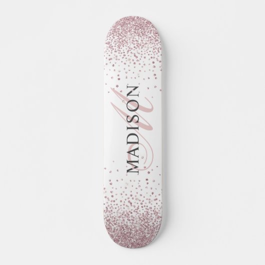 Aangepast rendabel Roos Gold Glitter Monogram Persoonlijk Skateboard (Voorkant)