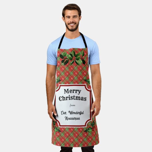 Aangepast Restaurant Kerst Rood Plaid Schort (Gedragen)
