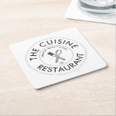 Aangepast restaurantlogo modern vierkant kartonnen onderzetters (Schuin)