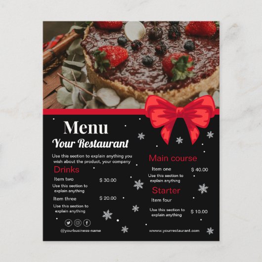 Aangepast restaurantmenu | Zwart modern foto menu (Voorkant)