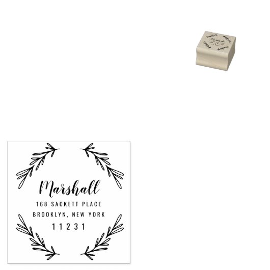 Aangepast retouradres Bruiloft Botanische krans Rubberstempel (Gestempeld)
