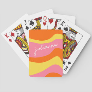 Aangepast Retro 70s Groovy Oranje Roze Uniek Pokerkaarten