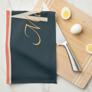 Aangepast Retro 70s Kleurrijk Gestreept Monogram N Theedoek