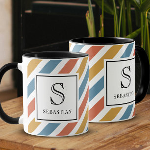Aangepast retro 70s strepenpatroon met monogram en mok