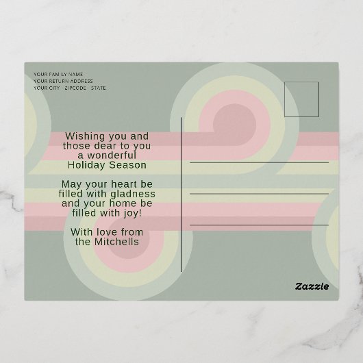 Aangepast Retro Abstract Golven Kunstpatroon Echt  Folie Feestdagen Briefkaart (Achterkant)