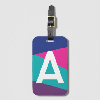 Aangepast Retro Kleurenblok Monogram Bagagelabel