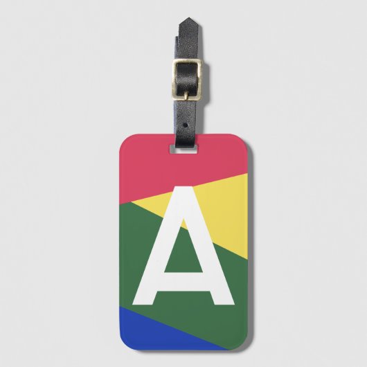 Aangepast Retro Kleurenblok Monogram Bagagelabel (Voorkant (verticaal))
