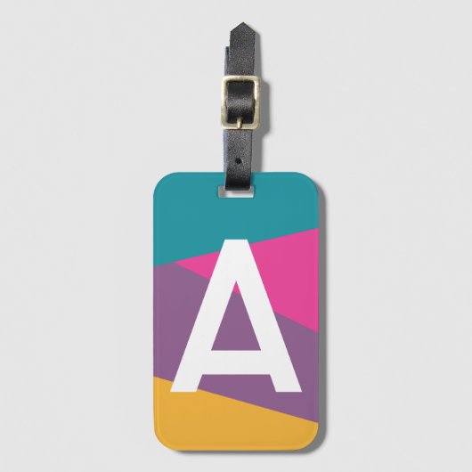 Aangepast Retro Kleurenblok Monogram Bagagelabel (Voorkant (verticaal))