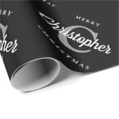 Aangepast Retro Monogram Zwarte en Witte Kerstmis Cadeaupapier (Rol Hoek)