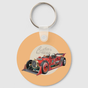 Aangepast retro raceautoconcept sleutelhanger
