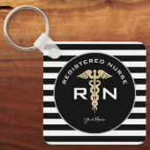 Aangepast RN Nurse Modern Black Gold Sleutelhanger (Voorkant)
