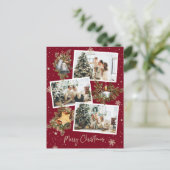 Aangepast rood 3 fotocollage kerst briefkaart (Staand voorkant)
