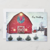 Aangepast rood Barn Winter Weddenschap Kaart (Voorkant)