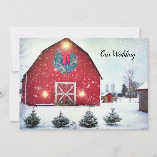 Aangepast rood Barn Winter Weddenschap Kaart (Voorkant)