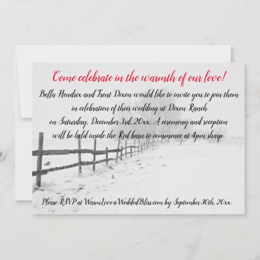 Aangepast rood Barn Winter Weddenschap Kaart (Achterkant)