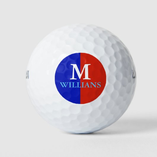 aangepast rood/blauw monogram golfballen (Voorkant)