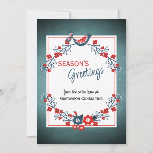 Aangepast rood Blauwgroen blauw vogel en Floral Fo Feestdagenkaart (Voorkant)