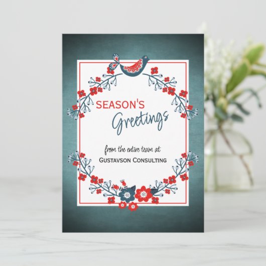 Aangepast rood Blauwgroen blauw vogel en Floral Fo Feestdagenkaart (Staand voorkant)