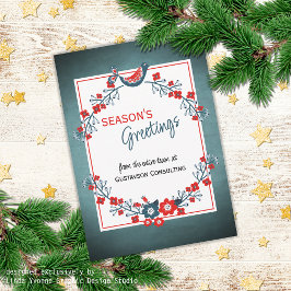 Aangepast rood Blauwgroen blauw vogel en Floral Fo Feestdagenkaart