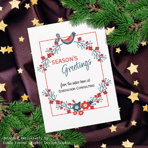 Aangepast rood Blauwgroen blauw vogel en Floral Fo Feestdagenkaart