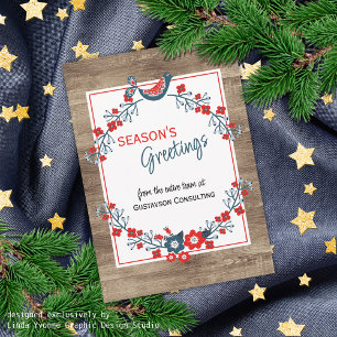 Aangepast rood Blauwgroen blauw vogel en Floral Fo Feestdagenkaart