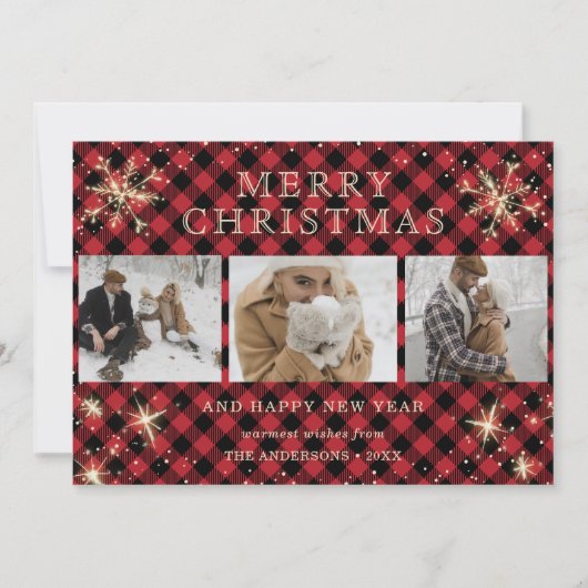 Aangepast rood buffel foto 3 feestdagenkaart (Voorkant)