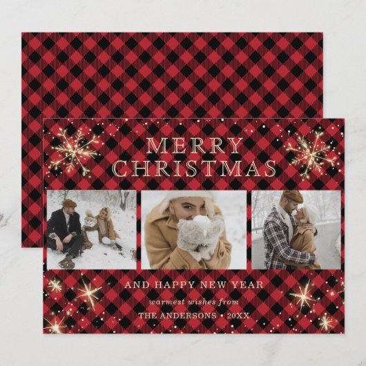 Aangepast rood buffel foto 3 feestdagenkaart (Voorkant / Achterkant)