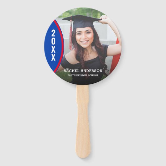 Aangepast rood en blauw Afstuderen - Fotofoto Hand Handwaaier (Voorkant)