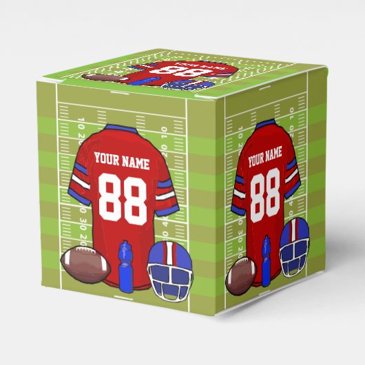 Aangepast rood en blauw Football Jersey op het vel Bedankdoosjes (Voorkant Zijde)