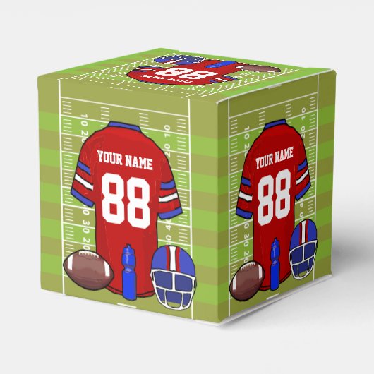 Aangepast rood en blauw Football Jersey op het vel Bedankdoosjes (Achterkant)