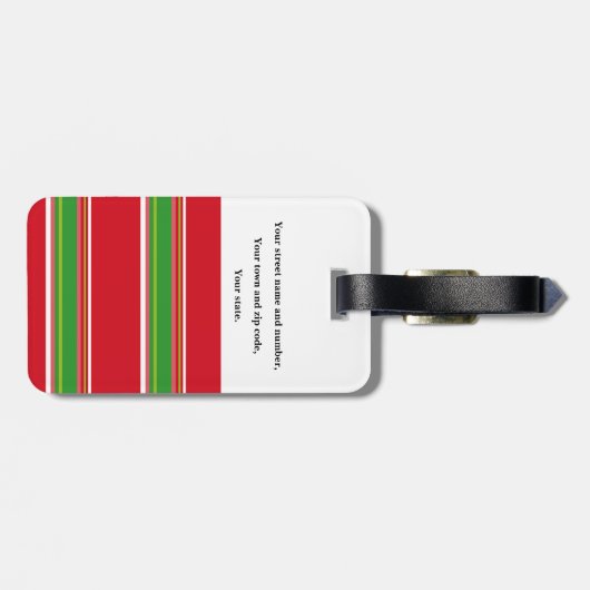 Aangepast, rood en groen gestreept patroon en Bask Bagagelabel (Achterkant horizontaal)