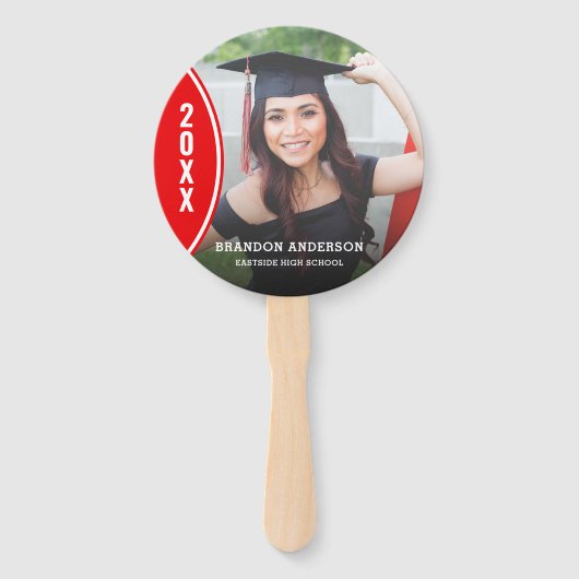 Aangepast rood en wit Afstuderen Foto Handje Fan Handwaaier (Achterkant)