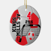 Aangepast rood en wit Voetbal personaliseren Keramisch Ornament (Rechts)