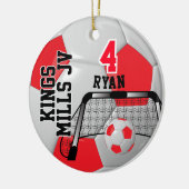 Aangepast rood en wit Voetbal personaliseren Keramisch Ornament (Links)
