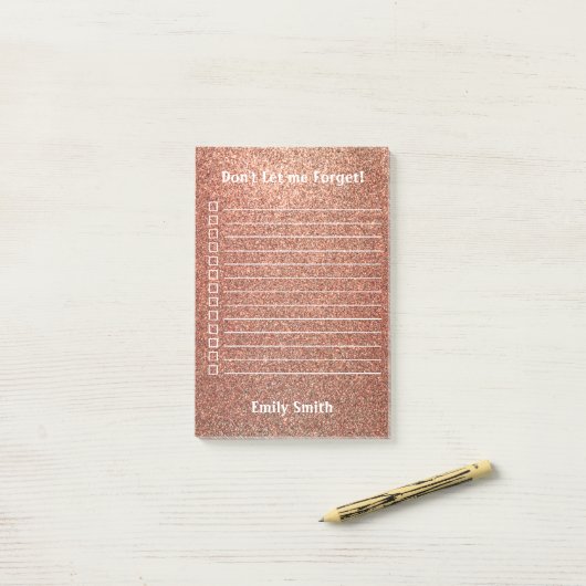 Aangepast rood glitter dat is gelinkt om lijst te post-it® notes (Op bureau)