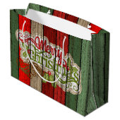 Aangepast rood groen verweerd houten planken patro groot cadeauzakje (Achterkant Gekanteld)