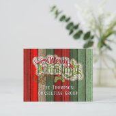 Aangepast rood groen weerspatroon met hout feestdagenkaart (Staand voorkant)