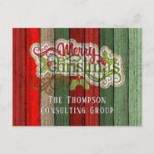 Aangepast rood groen weerspatroon met hout feestdagenkaart (Voorkant)