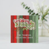 Aangepast rood groen weerspatroon met hout feestdagenkaart (Staand voorkant)