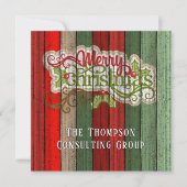 Aangepast rood groen weerspatroon met hout feestdagenkaart (Voorkant)