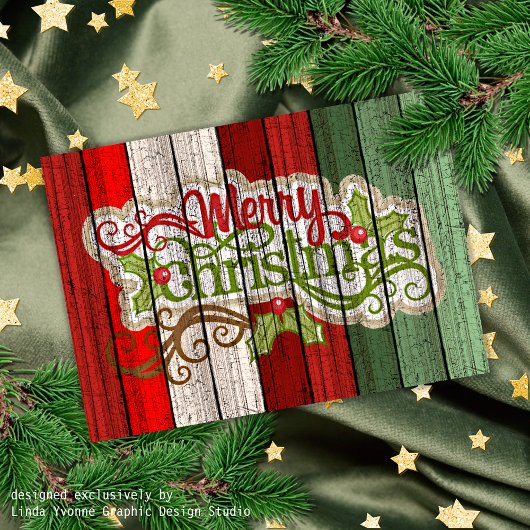 Aangepast rood groen weerspatroon met hout feestdagenkaart