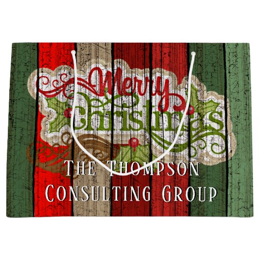 Aangepast rood groen weerspatroon met hout groot cadeauzakje (Voorkant)